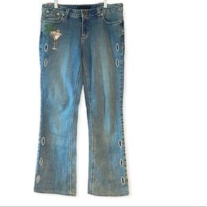 Buffalo Jeans Sz 29 Blue Kimmie Rhinestone Side Sexy Cut-Out HandPainted Jeans